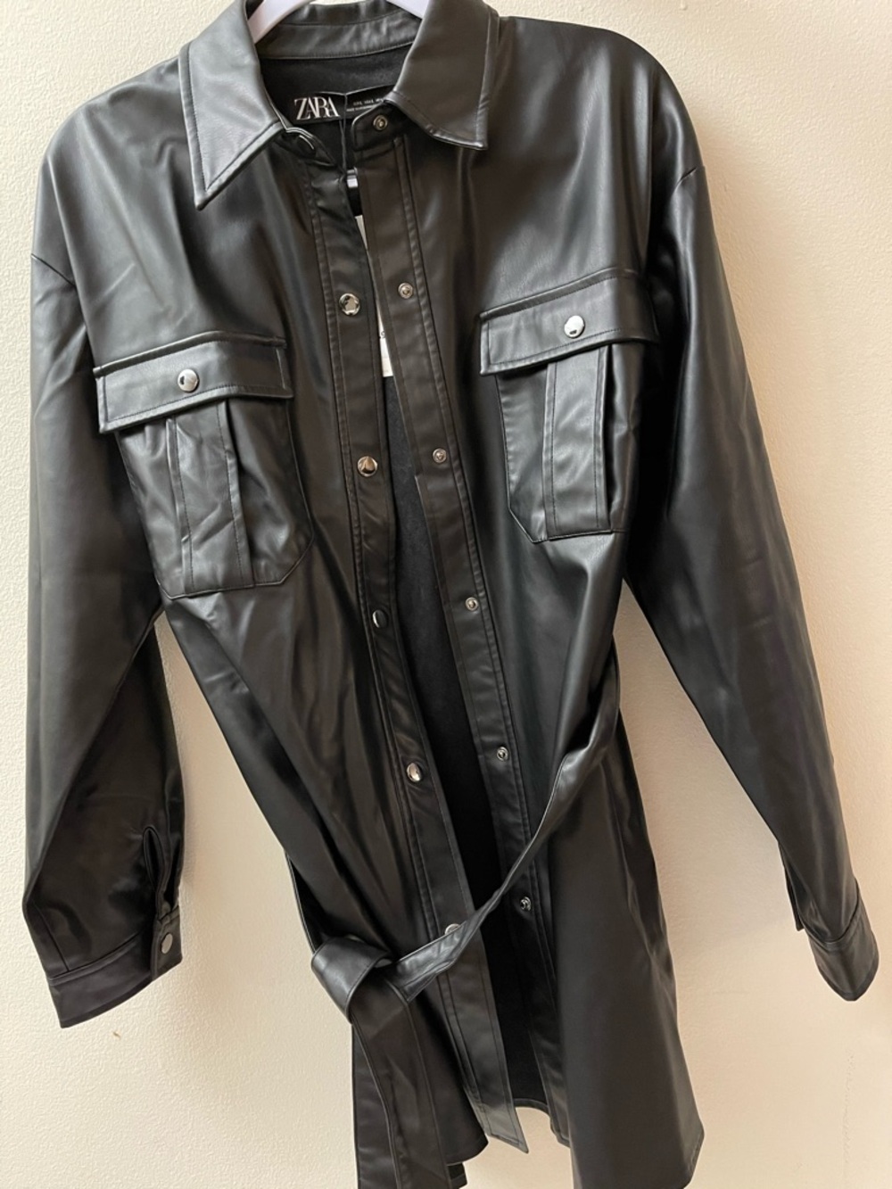 Zara Black Faux Leather Dress with Belt